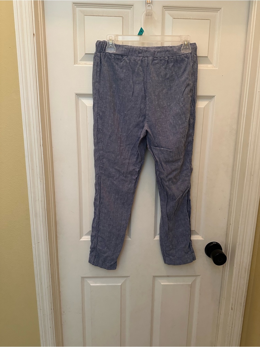 Light Blue Linen-Blend Drawstring Pants - Picture 5 of 9